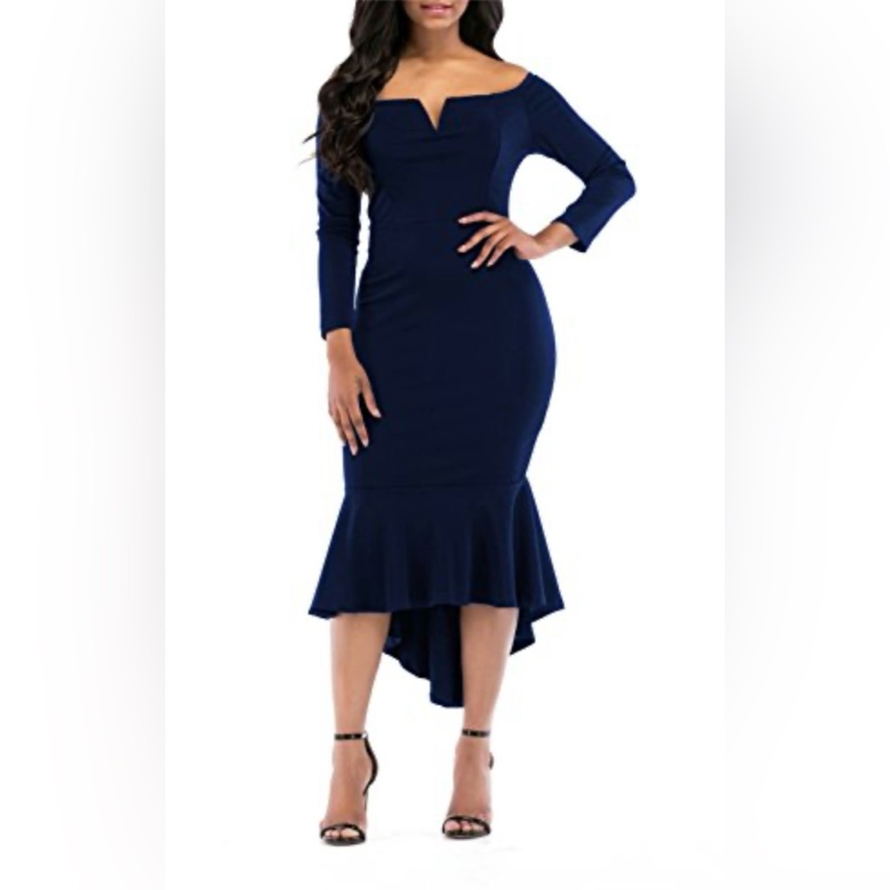 Navy blue dress Mermaid tale bodycon v neck style size M